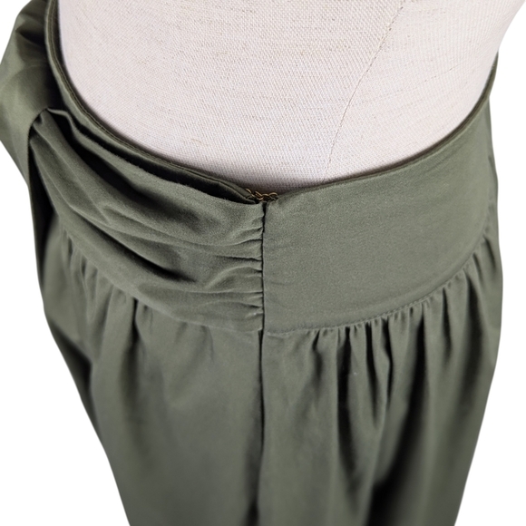 Toccin Sabine Tie Front Midi Skirt Stretch Cotton Pockets Olive S NWT - Picture 12 of 16